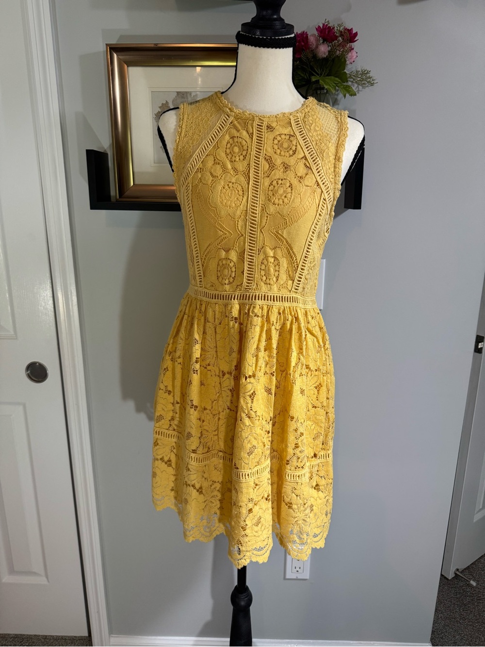 Xhilaration Yellow Lace Sleeveless Fit-and-Flare Dress